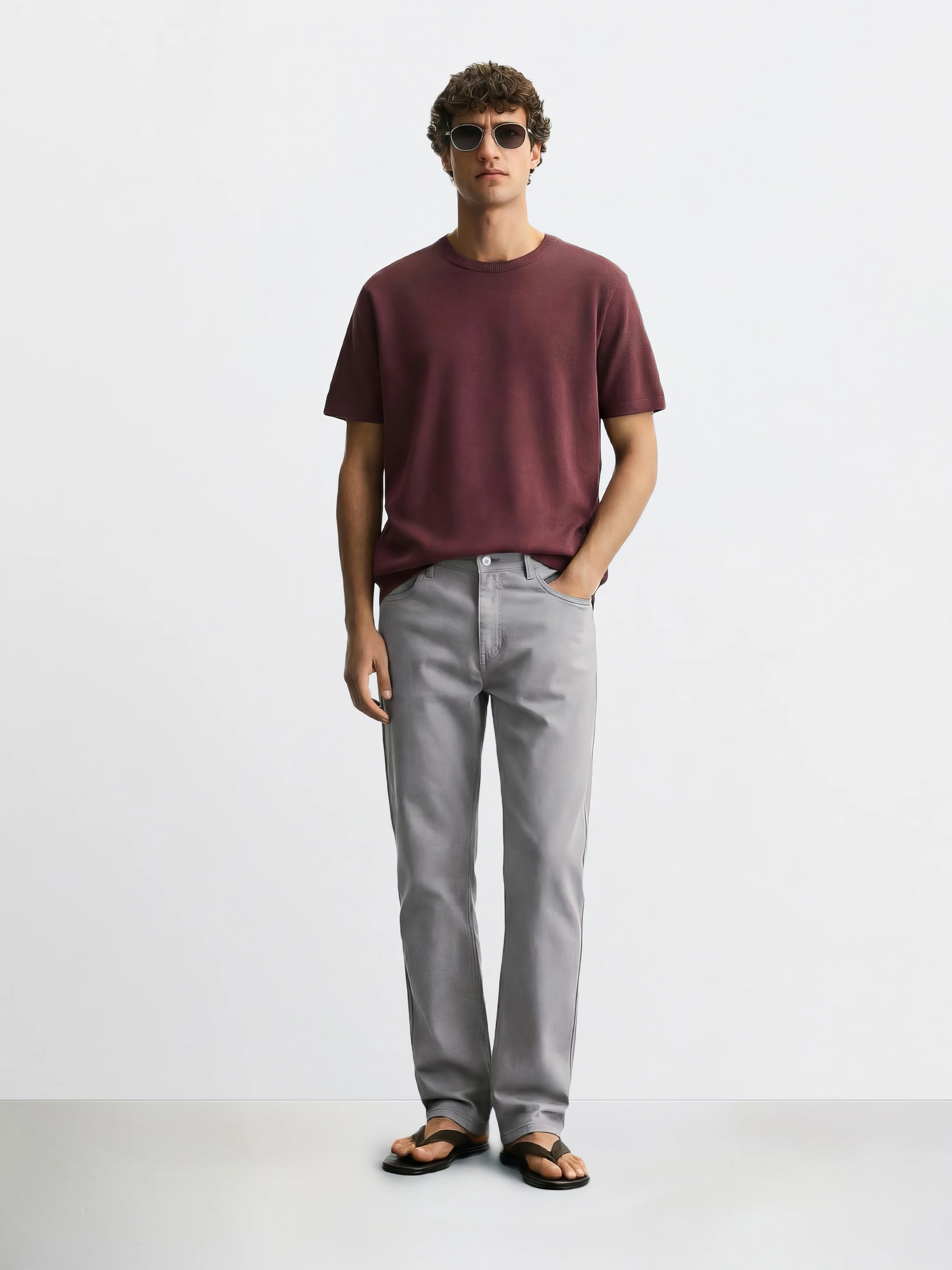 Men's Grey Regular Fit Solid Casual Chinos - Image 3