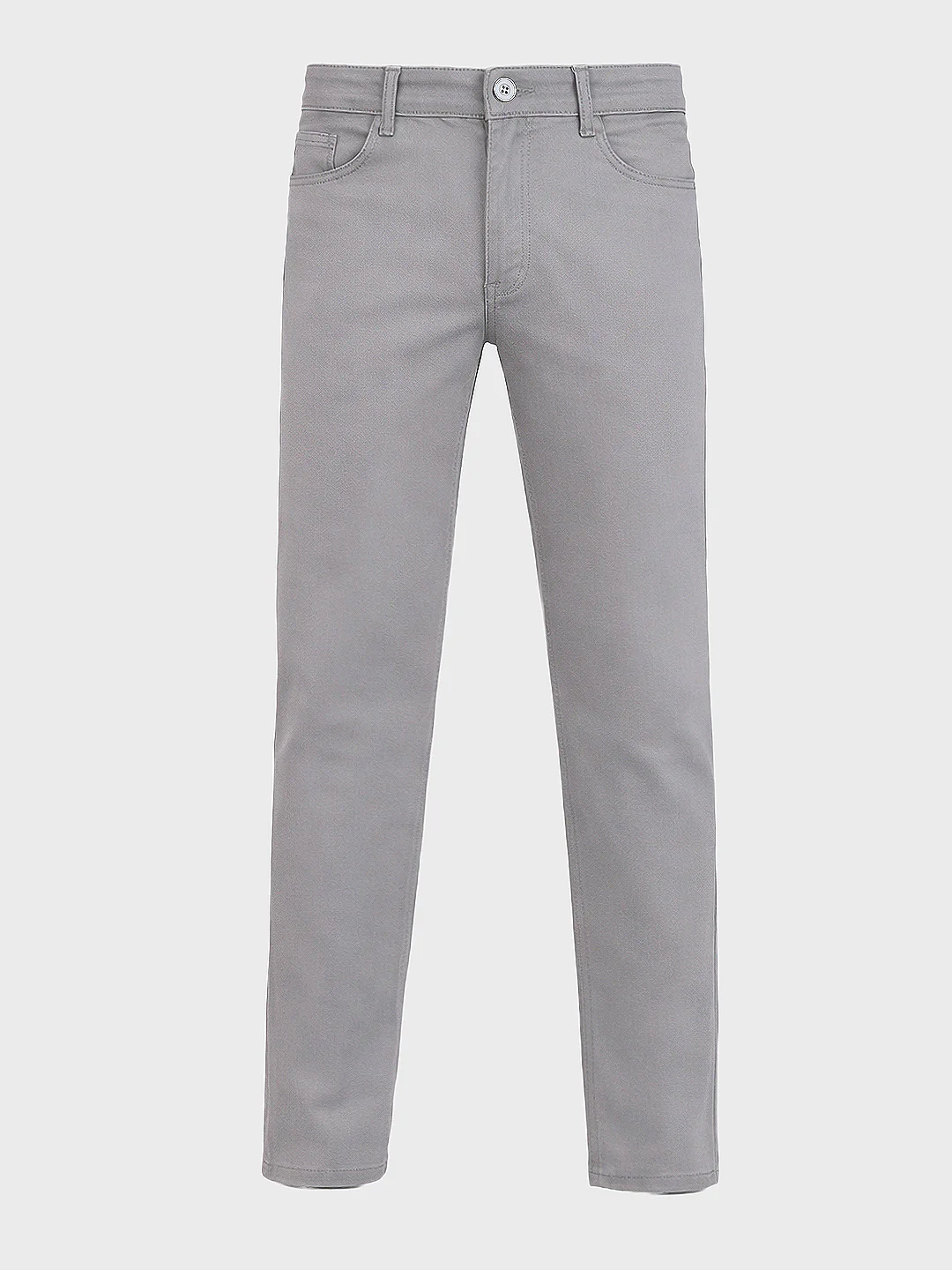 Men's Grey Regular Fit Solid Casual Chinos - Image 4