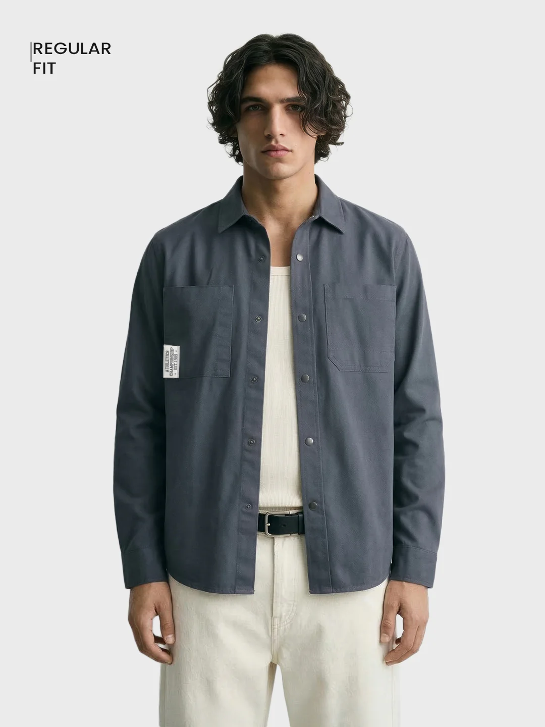 Men's Grey Regular Fit Solid Casual Shirt - Image 2