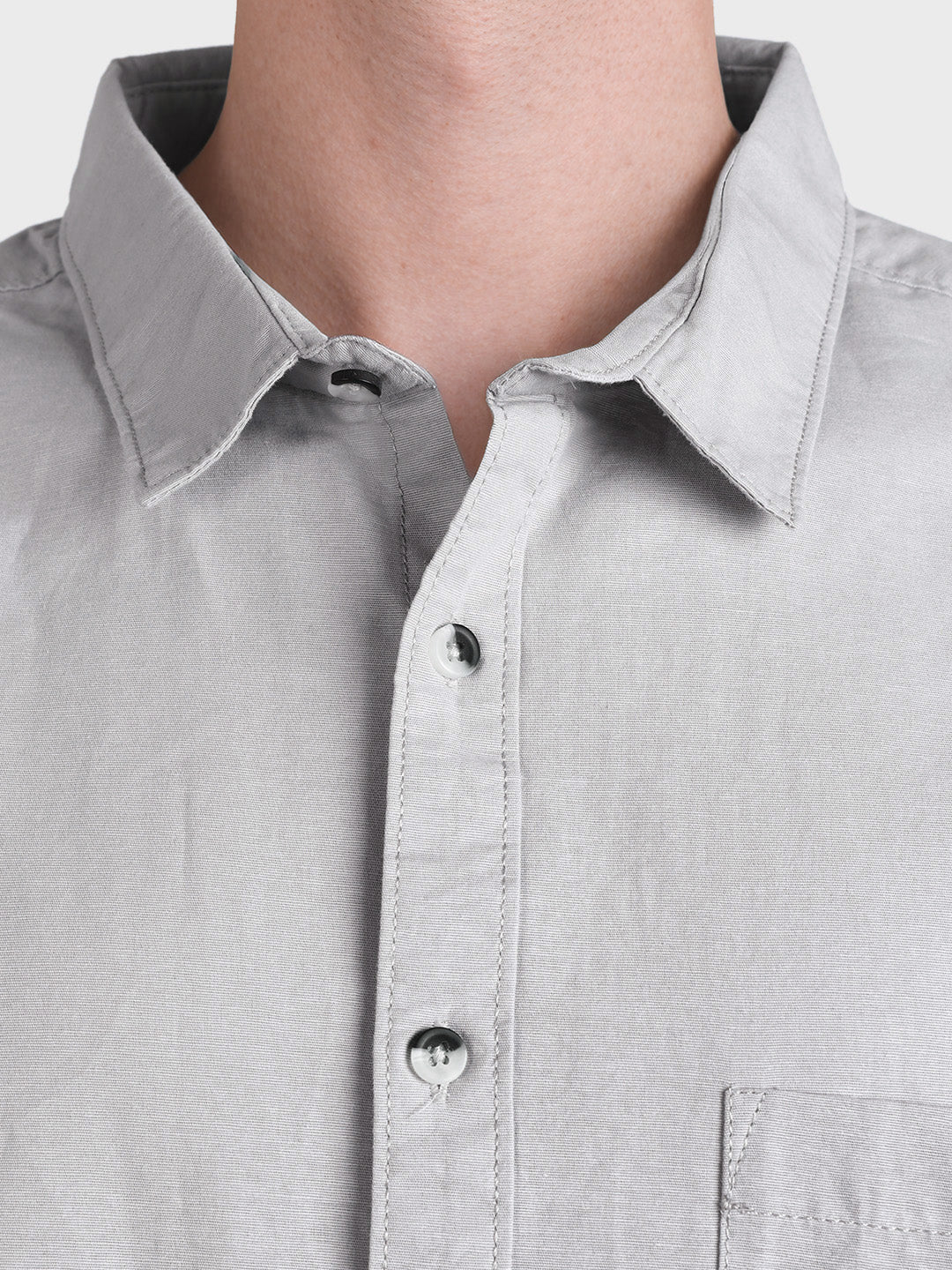Men's Grey Regular Fit Solid Casual Shirt - Image 6