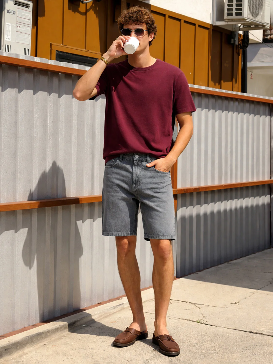 Men's Grey Regular Fit Solid Casual Shorts - Image 4