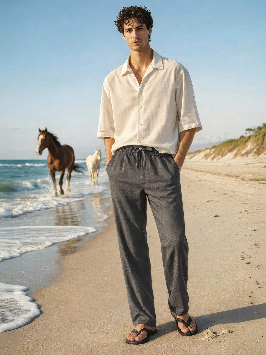Men's Grey Regular Fit Solid Casual Trousers - Image 4