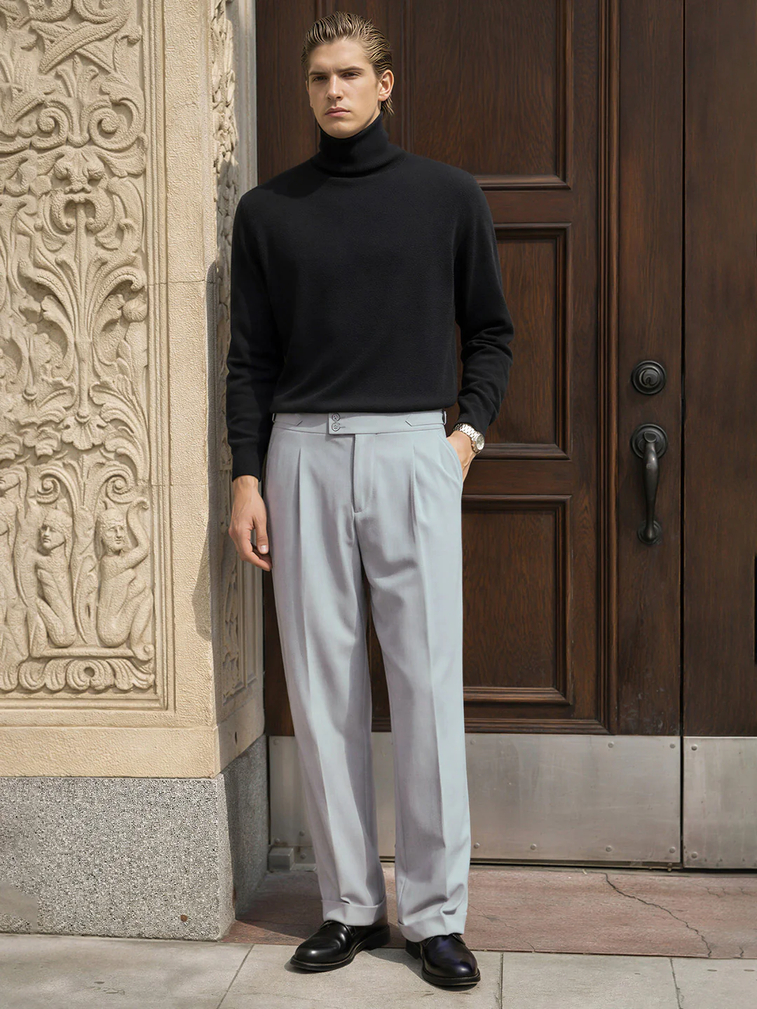 Men's Grey Regular Fit Solid Casual Trousers - Image 3
