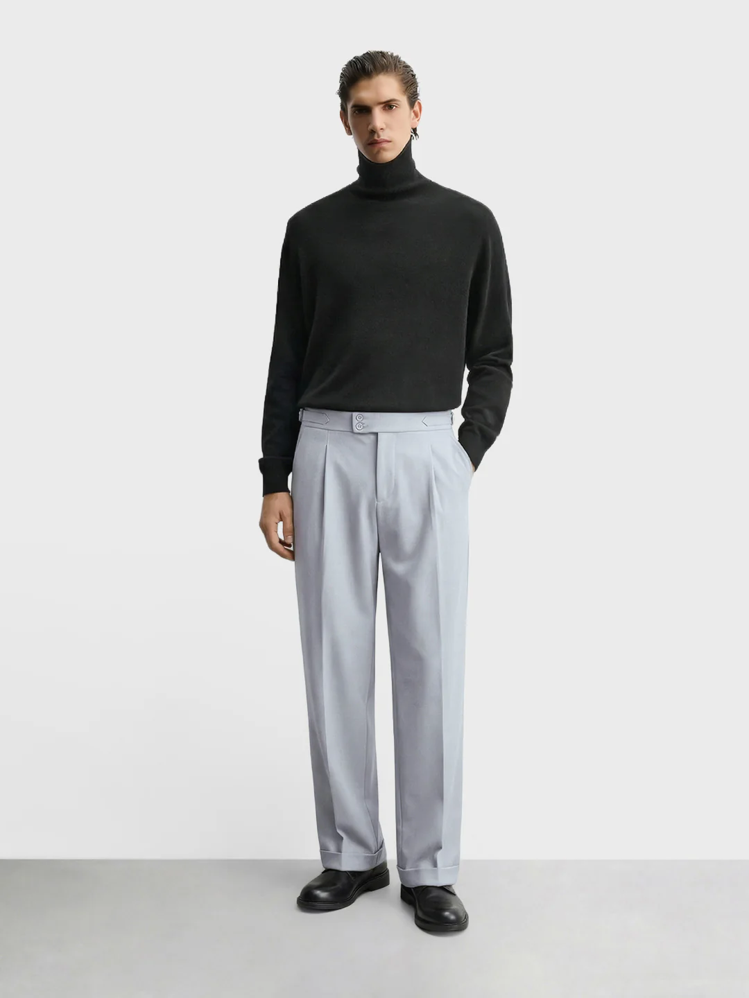 Men's Grey Regular Fit Solid Casual Trousers - Image 5