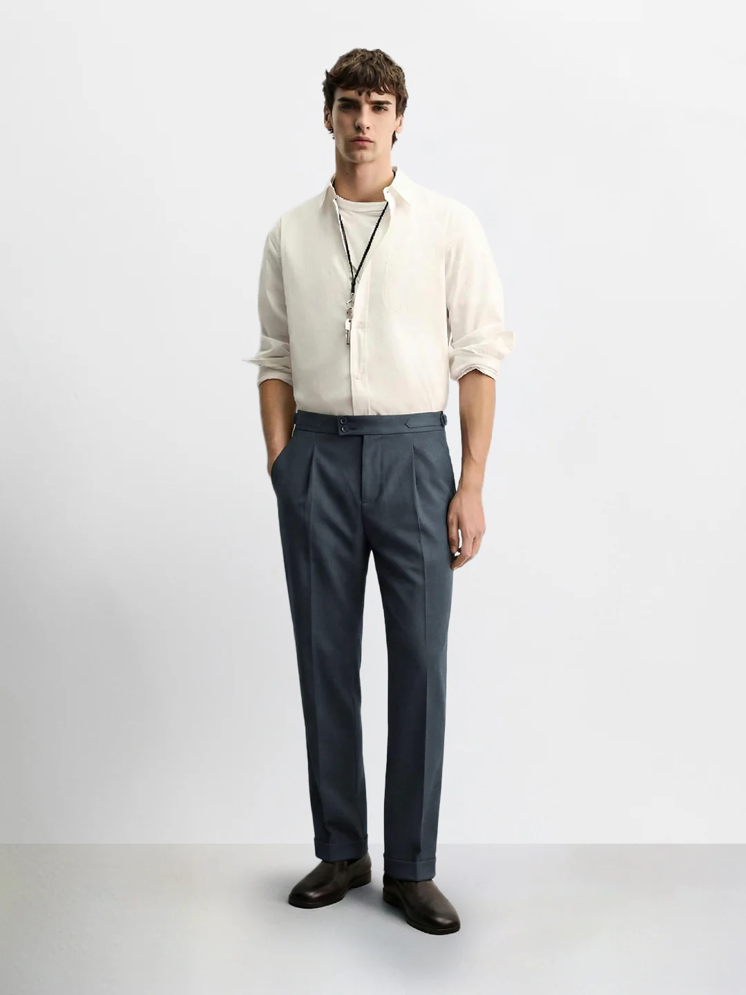 Men's Grey Regular Fit Solid Casual Trousers - Image 5