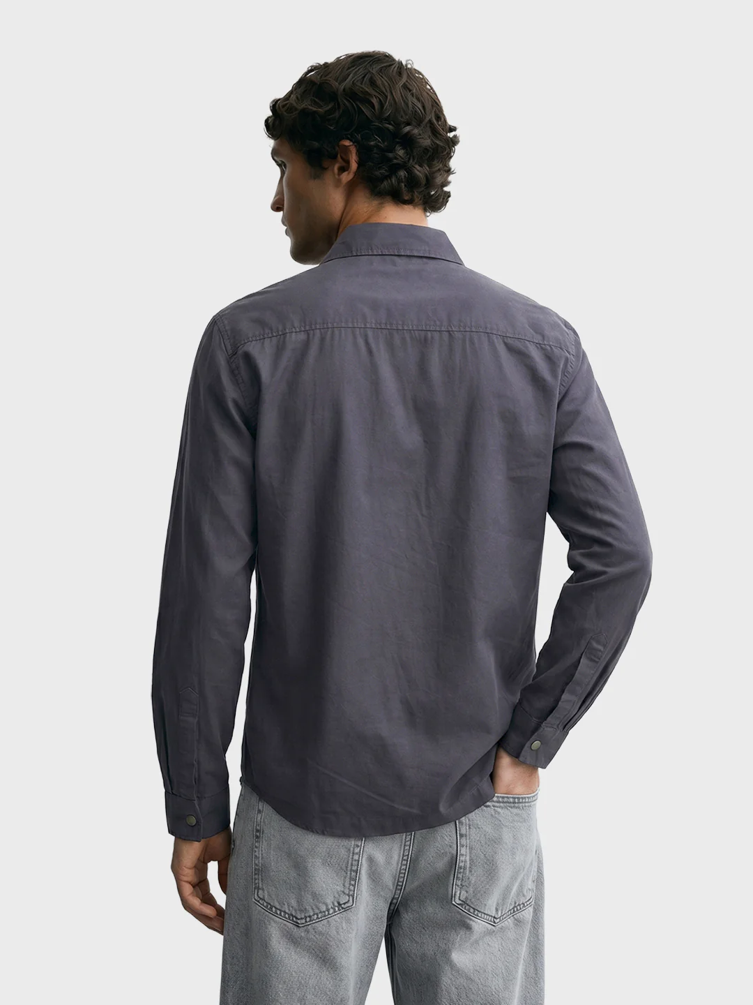 Men's Grey Regular Fit Solid Utility Shirt - Image 4