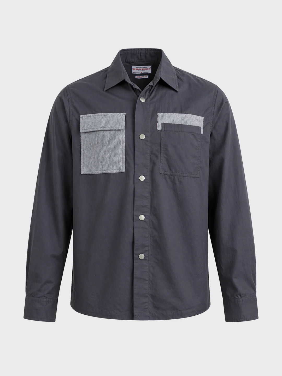 Men's Grey Regular Fit Solid Utility Shirt - Image 5