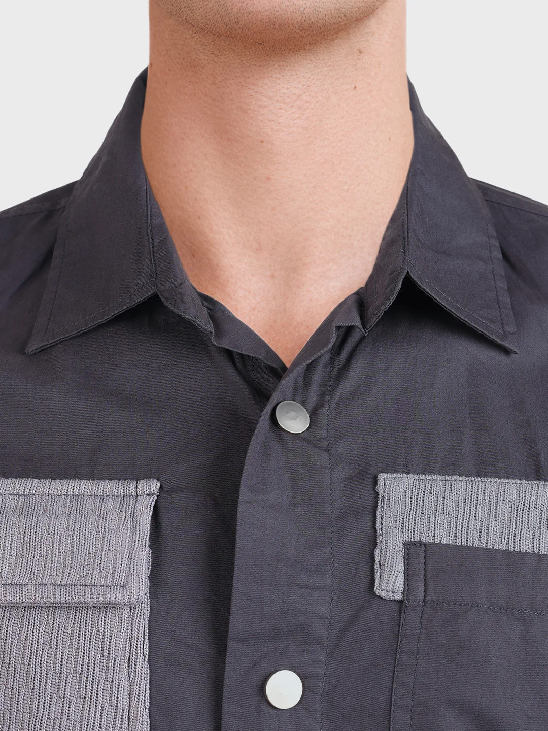 Men's Grey Regular Fit Solid Utility Shirt - Image 7