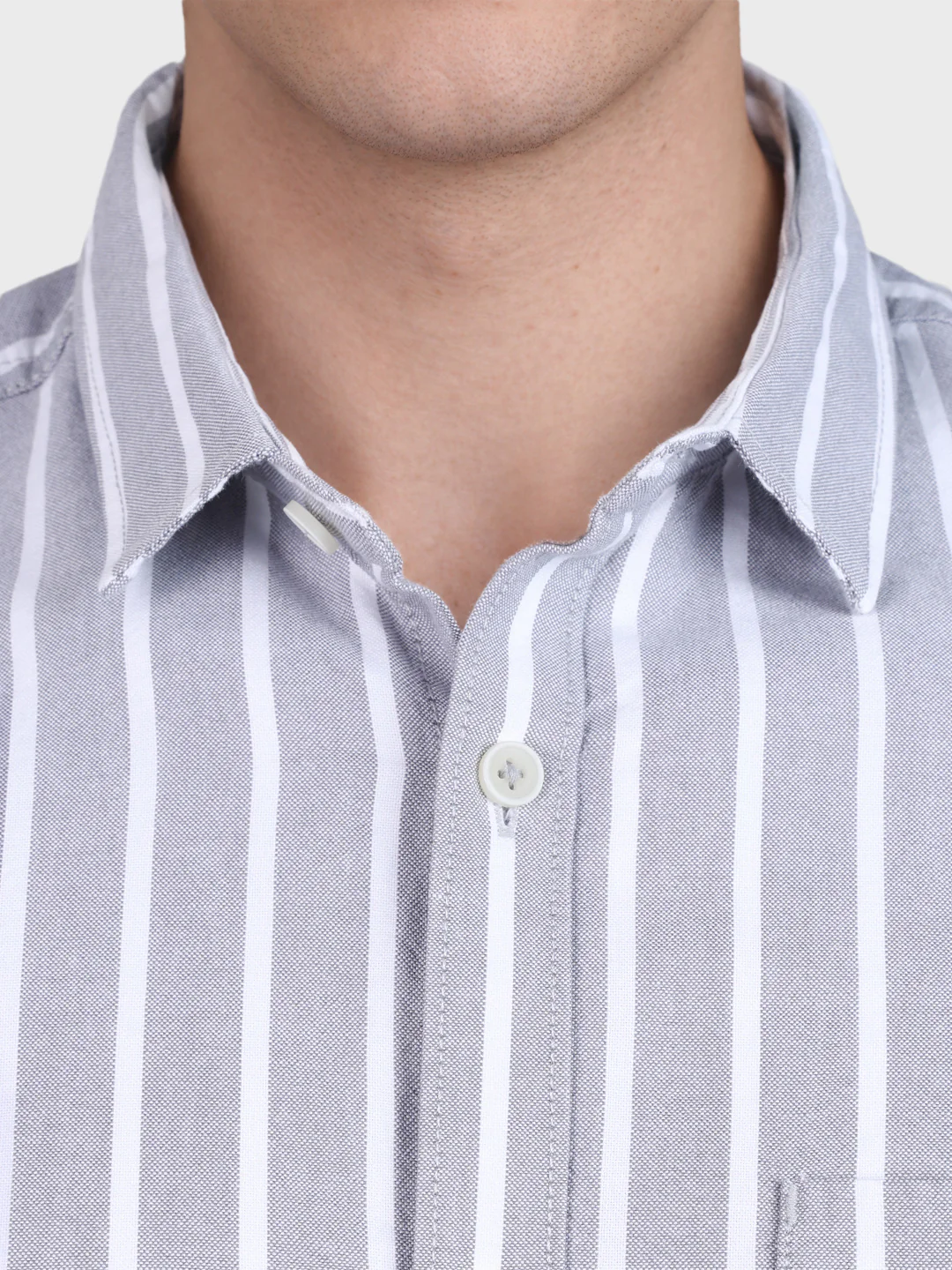 Men's Grey Slim Fit Striped Casual Shirts - Image 3