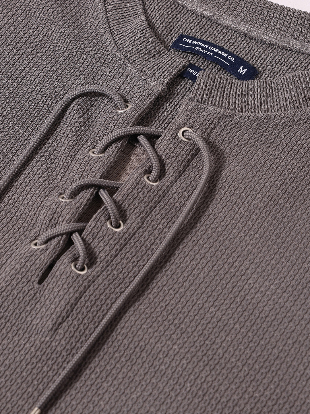 Men's Grey Regular Fit Textured Casual T-Shirt - Image 7