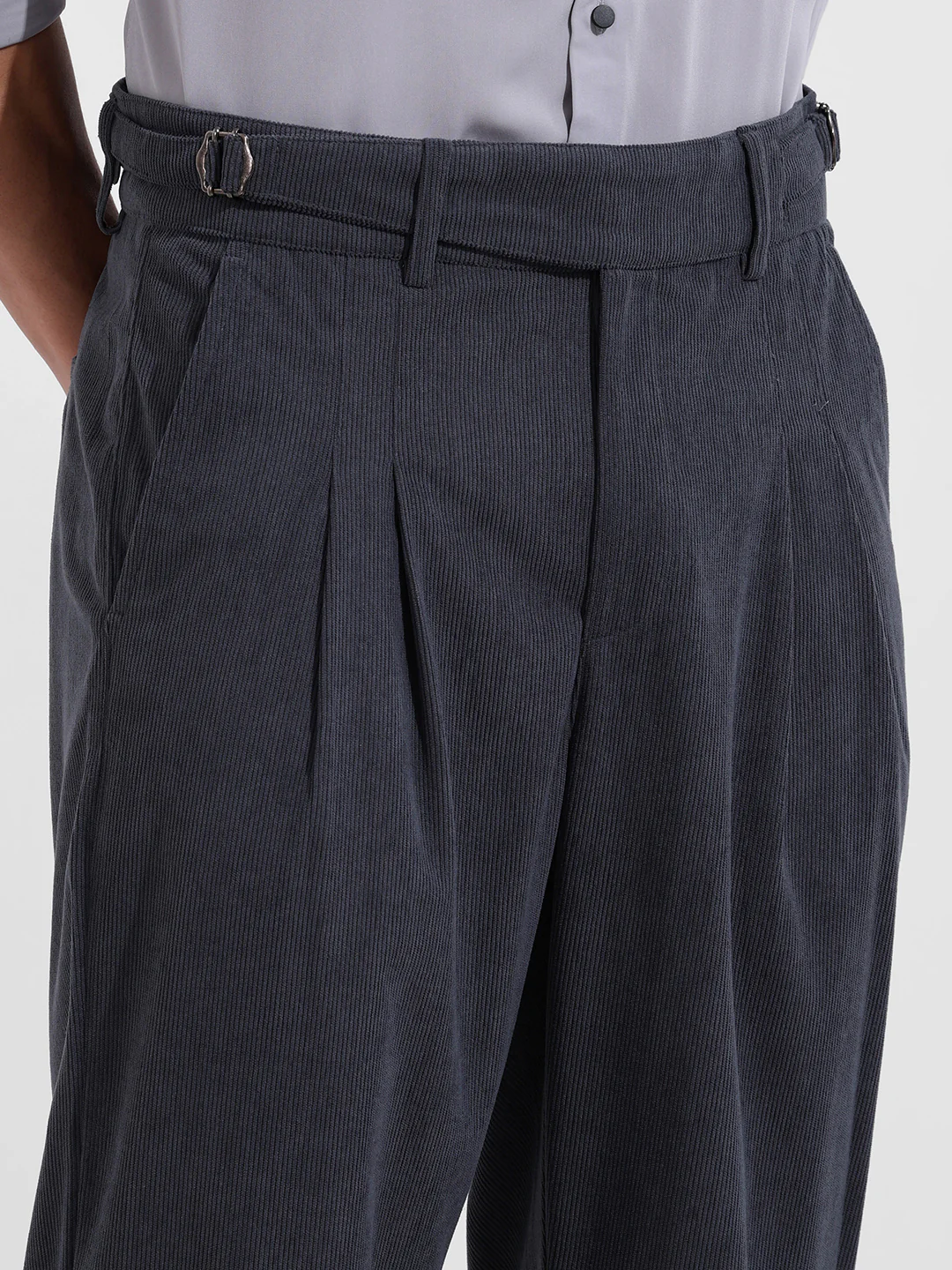 Men's Charcoal Relaxed Fit Textured Casual Trousers - Image 4