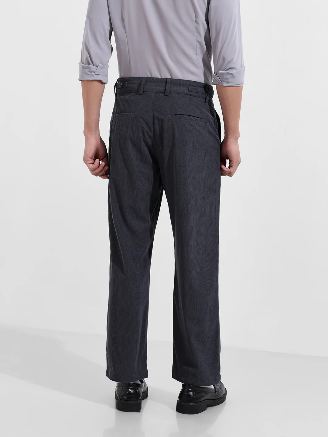 Men's Charcoal Relaxed Fit Textured Casual Trousers - Image 5