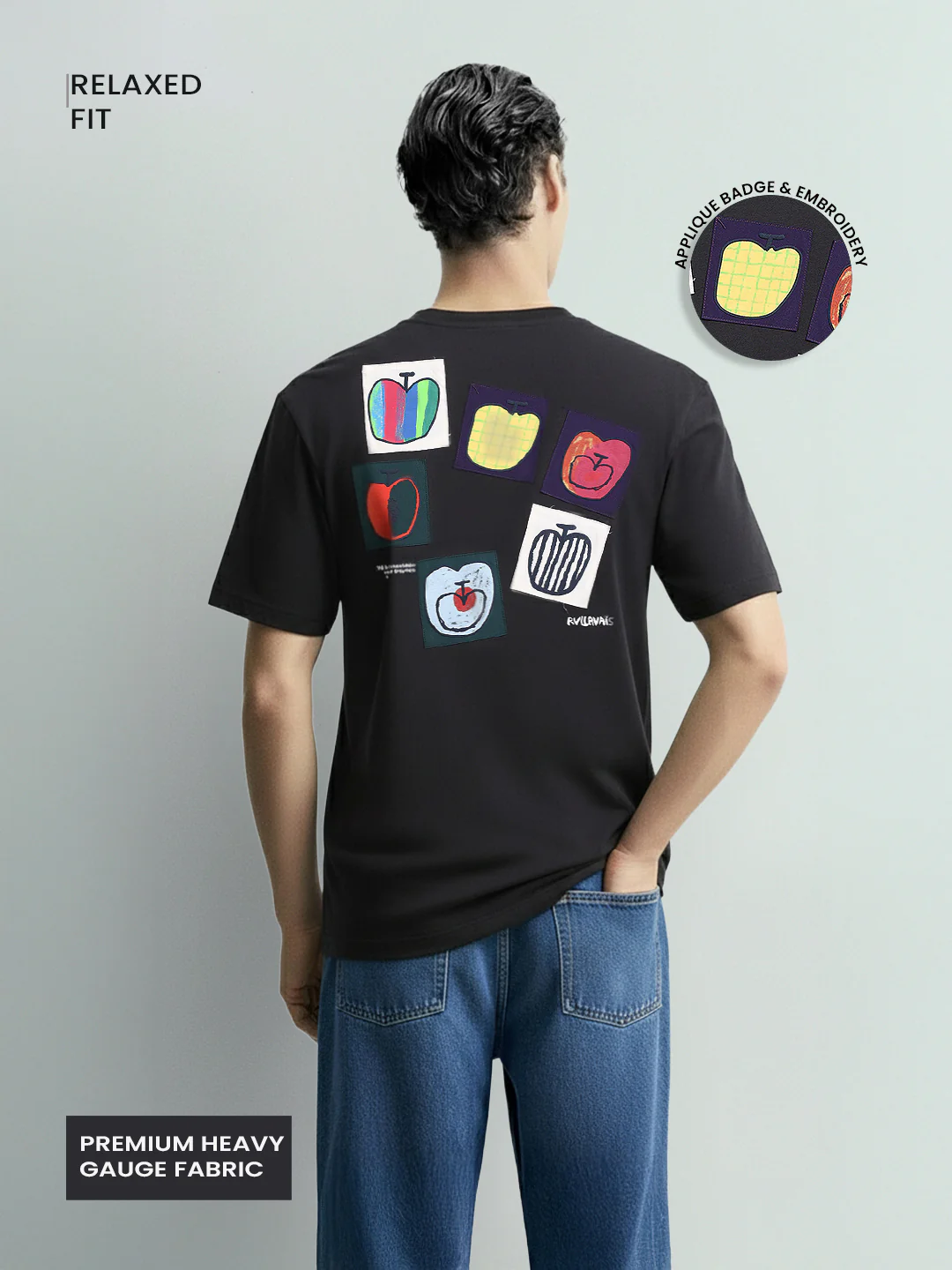 Men's Grey Relaxed Fit Embroided 240 GSM Casual T-Shirt - Image 3