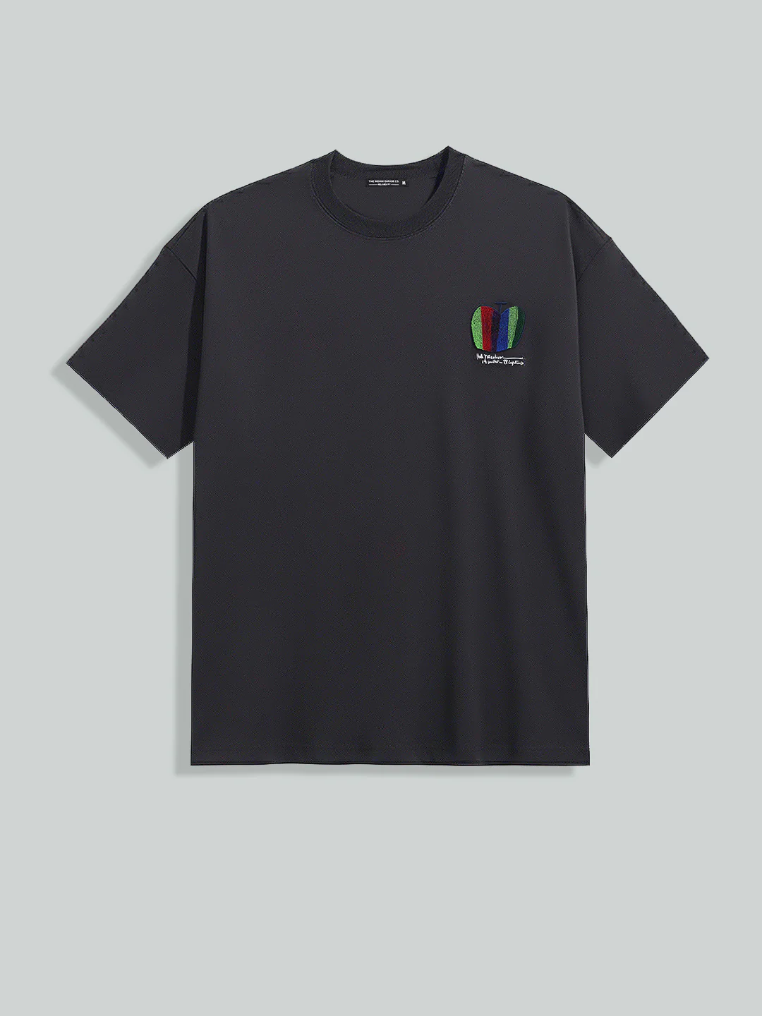 Men's Grey Relaxed Fit Embroided 240 GSM Casual T-Shirt - Image 5
