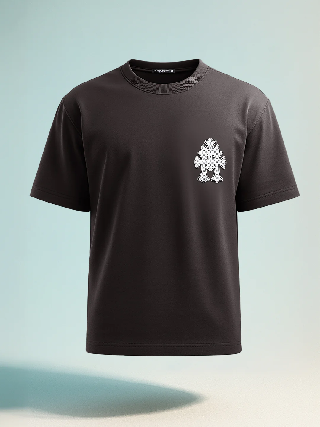 Men's Grey Relaxed Fit Embroided 240 GSM Casual T-Shirt - Image 2