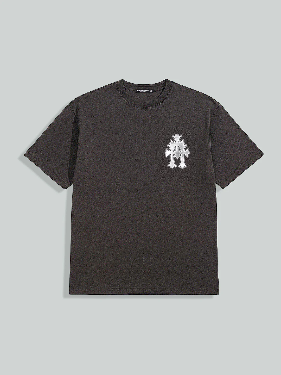 Men's Grey Relaxed Fit Embroided 240 GSM Casual T-Shirt - Image 5