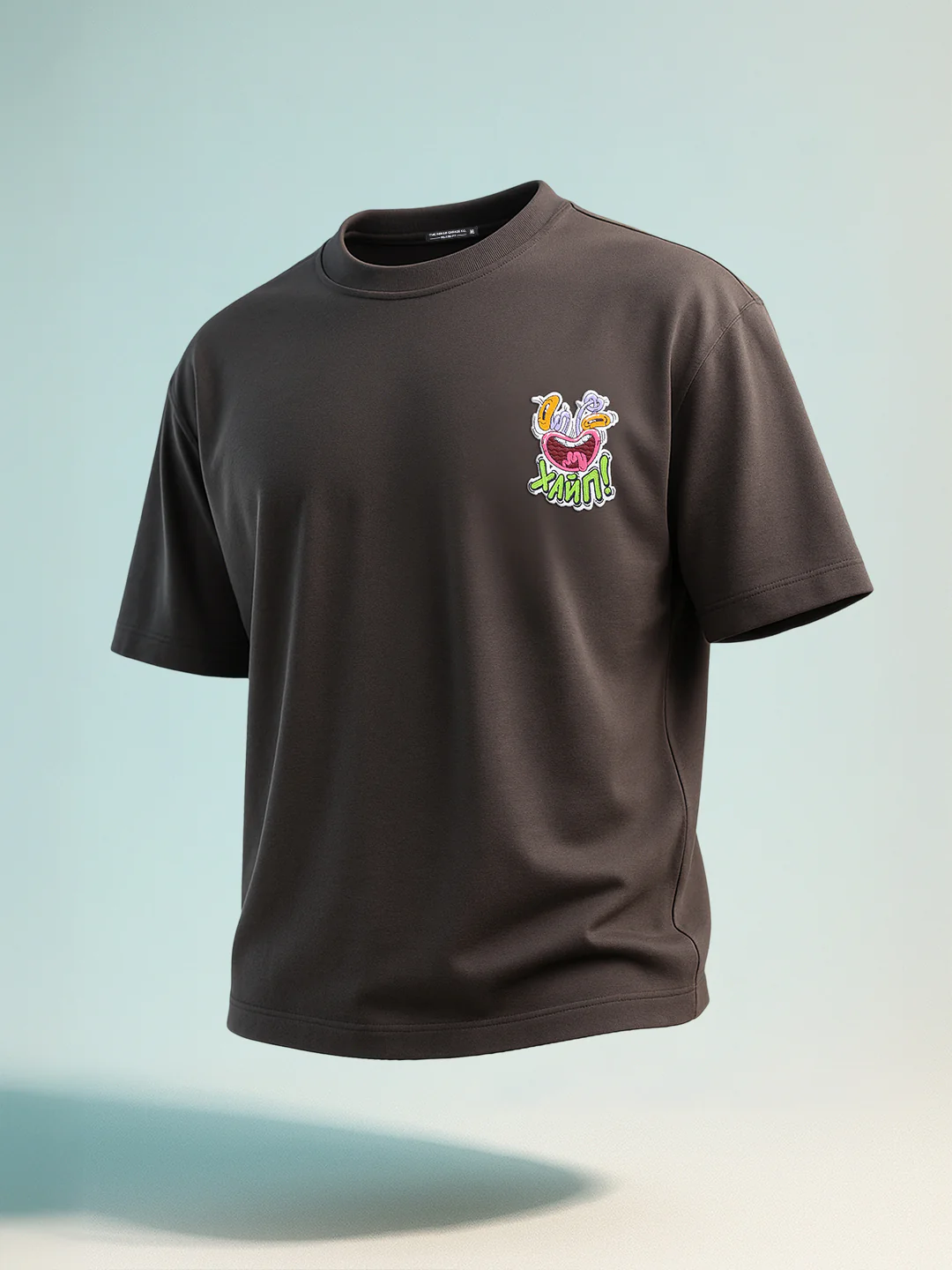 Men's Grey Relaxed Fit Embroided 240 GSM Graphic  T-Shirt - Image 2