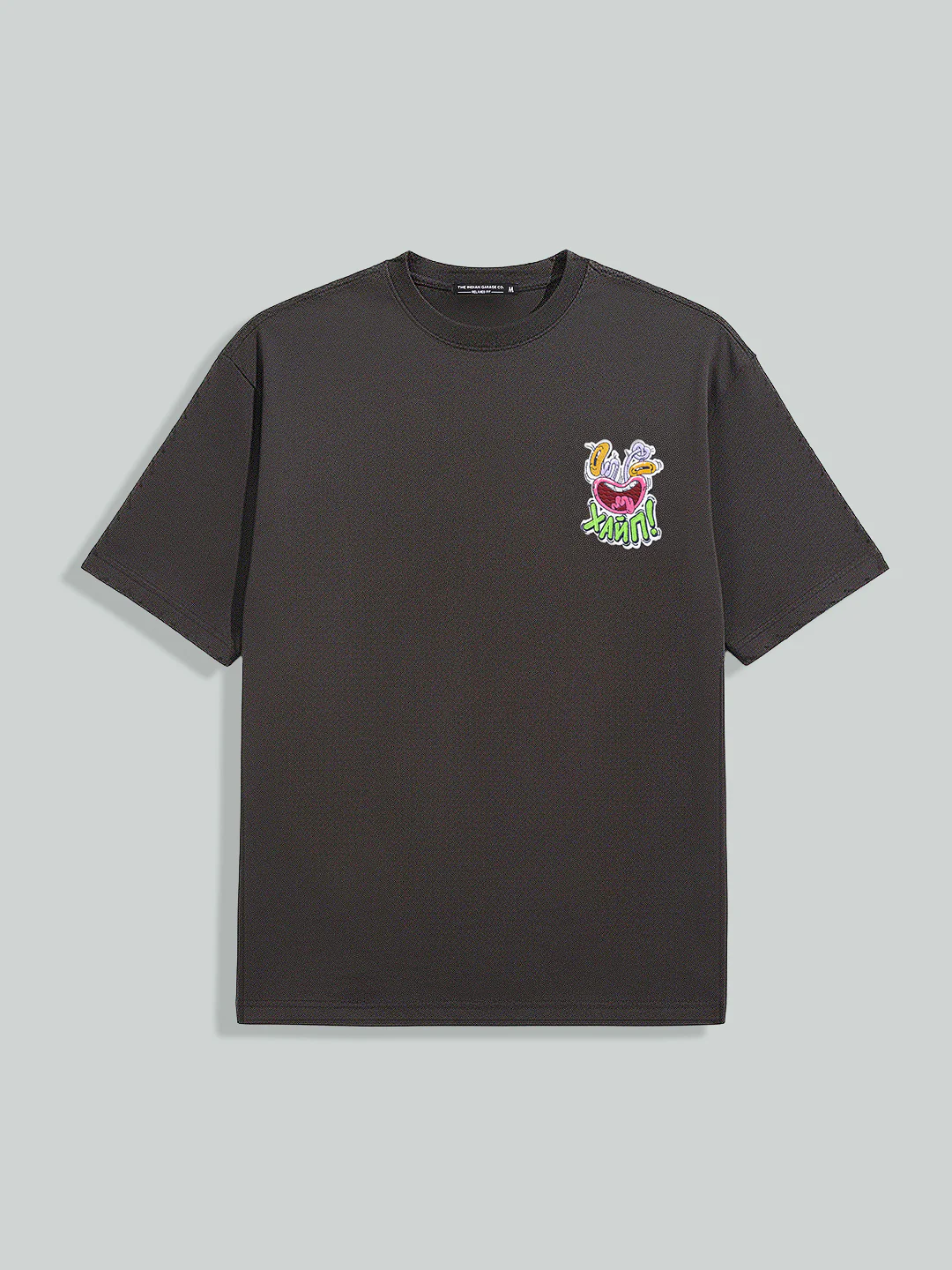 Men's Grey Relaxed Fit Embroided 240 GSM Graphic  T-Shirt - Image 5