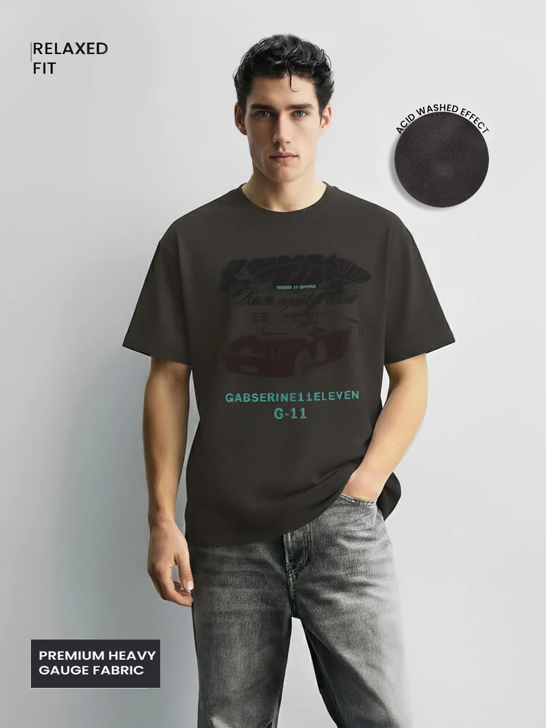 Men's Grey Relaxed Fit Graphic Printed 240 GSM Casual T-Shirt - Image 3