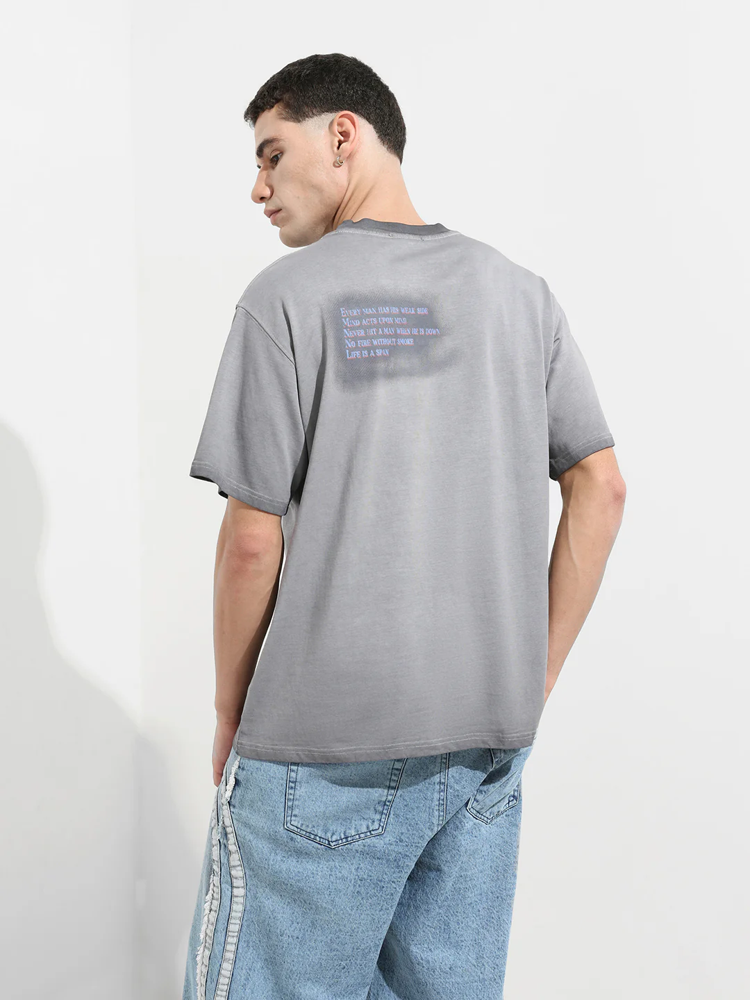 Men's Grey Relaxed Fit Graphic Printed 240 GSM Street Wear T-Shirt - Image 8