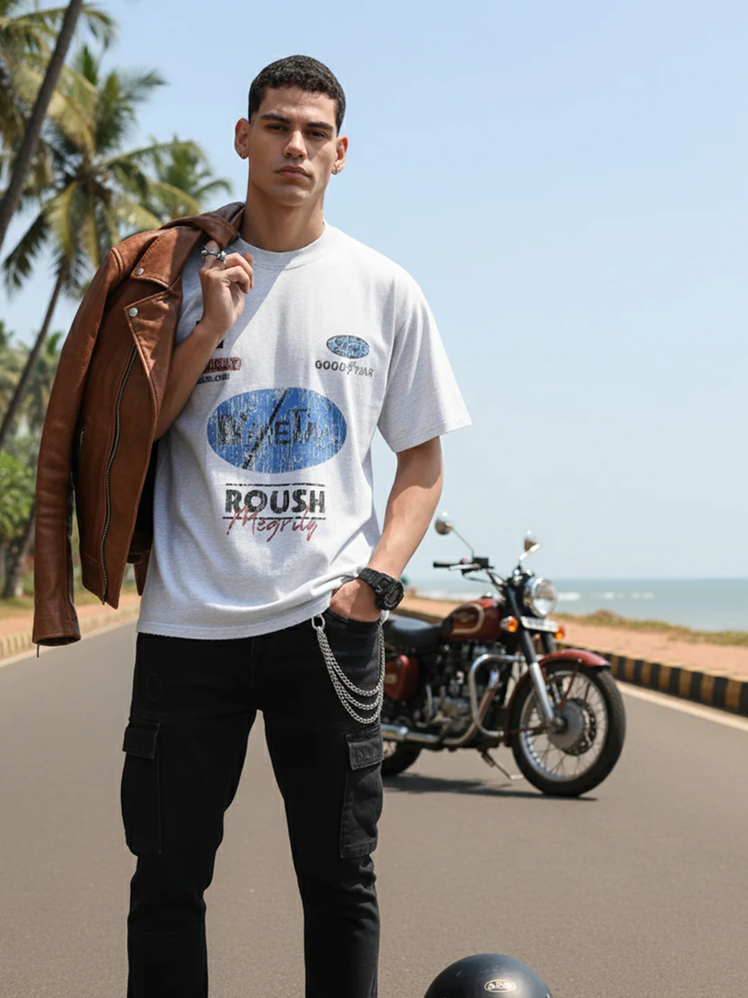 Men's Grey Relaxed Fit Graphic Printed 240 GSM Street Wear T-Shirt - Image 3