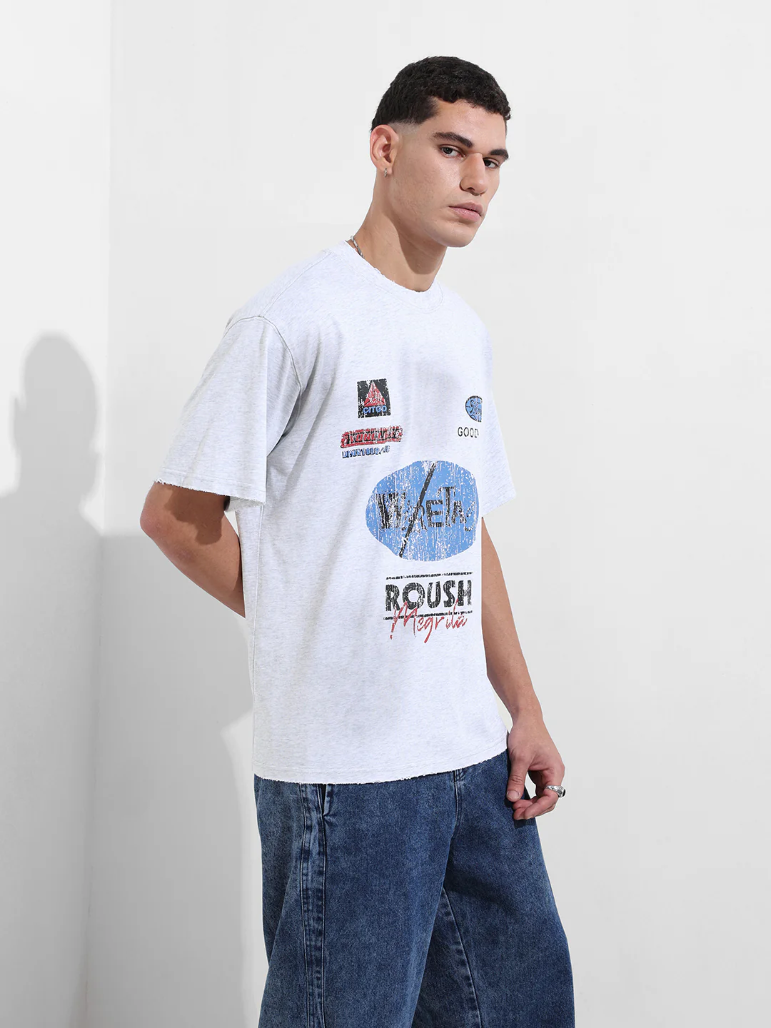 Men's Grey Relaxed Fit Graphic Printed 240 GSM Street Wear T-Shirt - Image 6