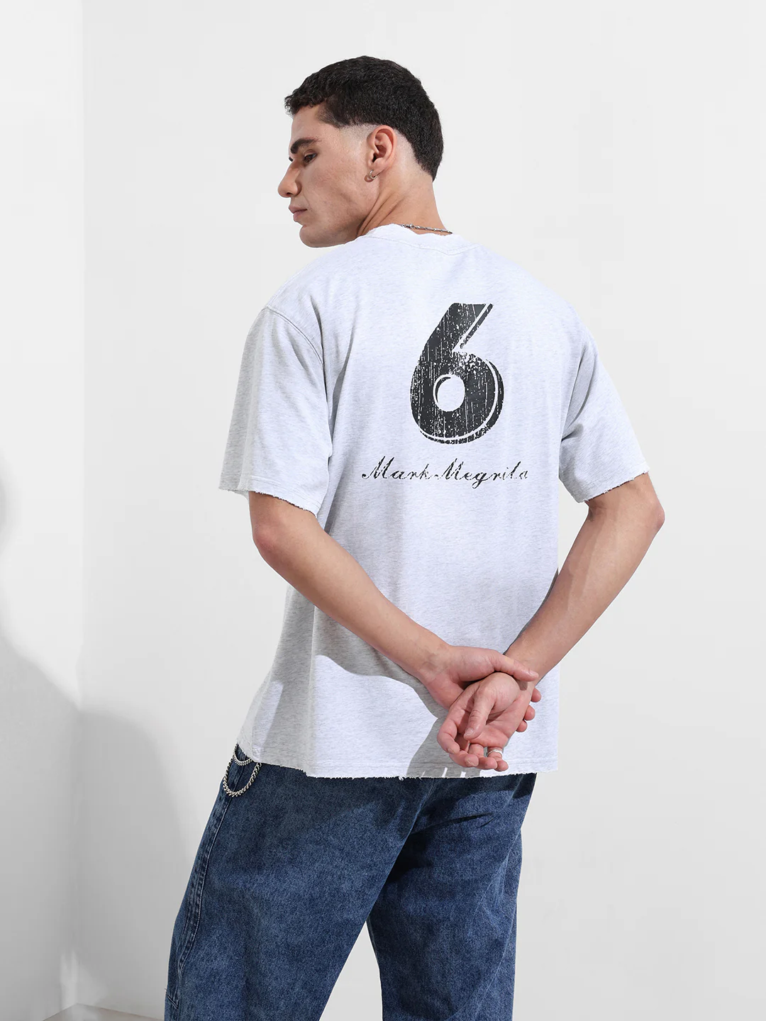 Men's Grey Relaxed Fit Graphic Printed 240 GSM Street Wear T-Shirt - Image 8