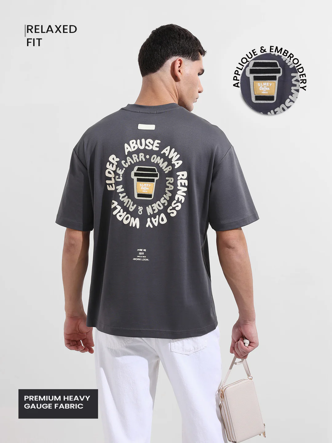 Men's Grey Relaxed Fit Printed 240 GSM Street Wear T-Shirt - Image 4