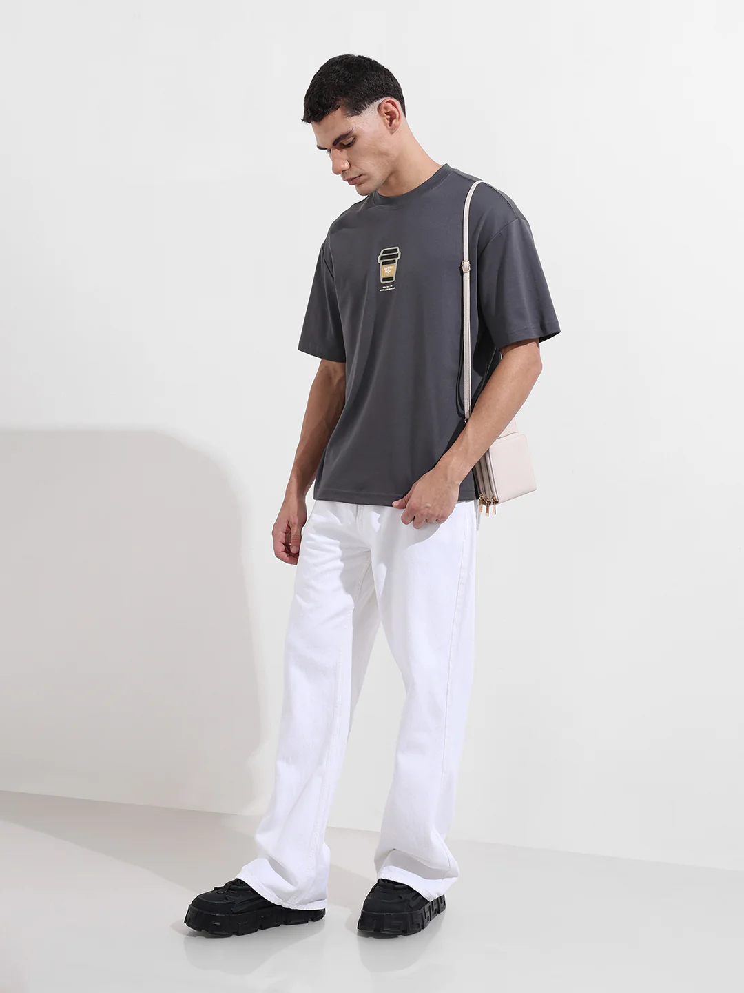 Men's Grey Relaxed Fit Printed 240 GSM Street Wear T-Shirt - Image 5