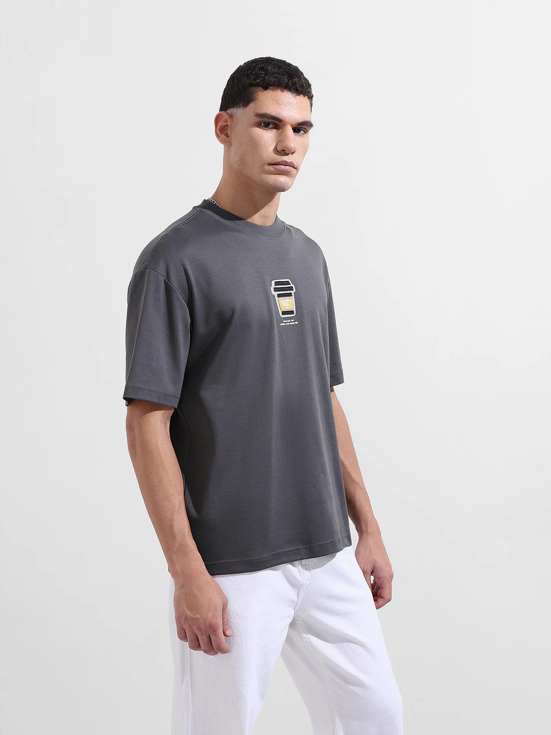 Men's Grey Relaxed Fit Printed 240 GSM Street Wear T-Shirt - Image 6