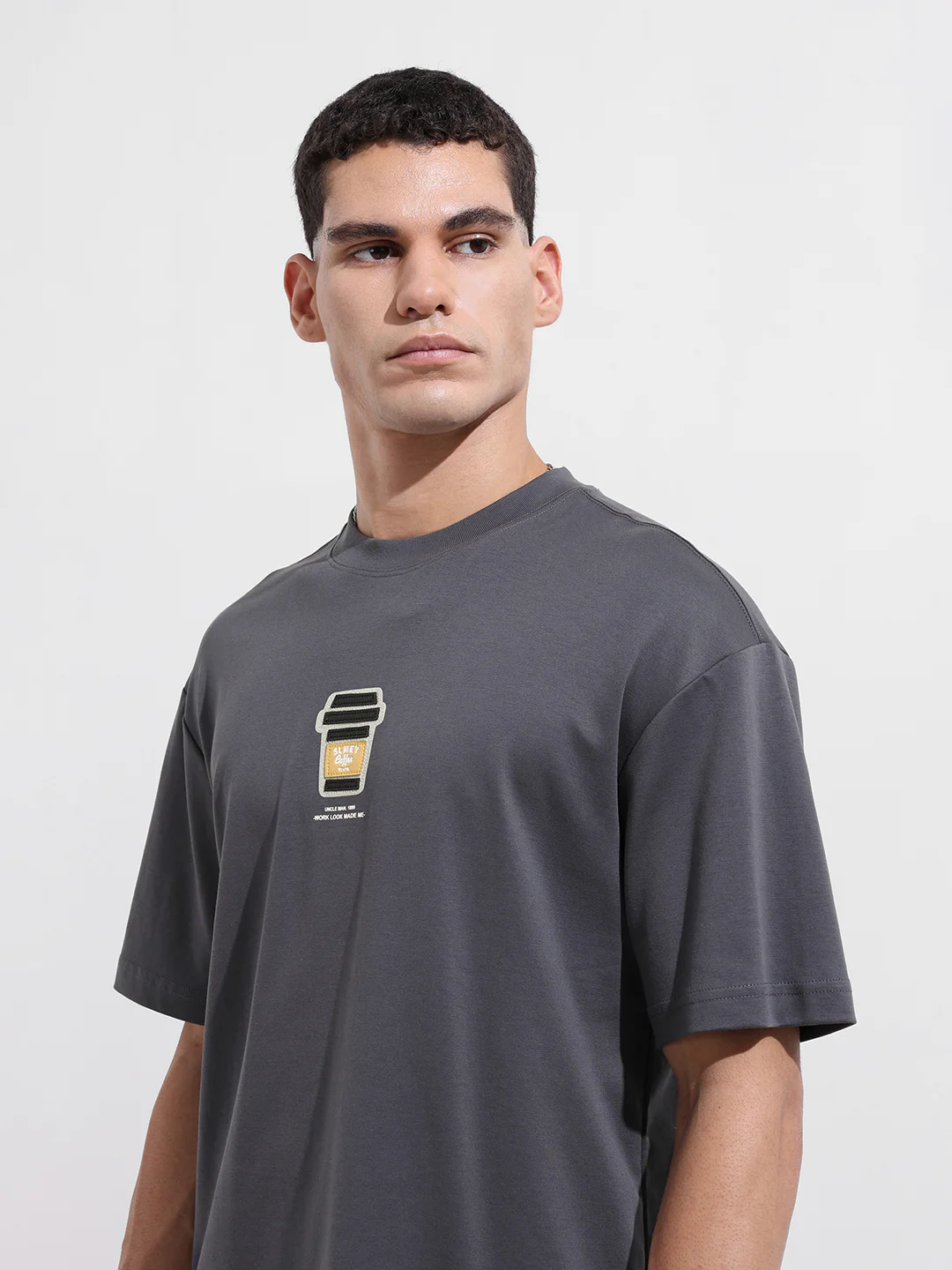 Men's Grey Relaxed Fit Printed 240 GSM Street Wear T-Shirt - Image 7