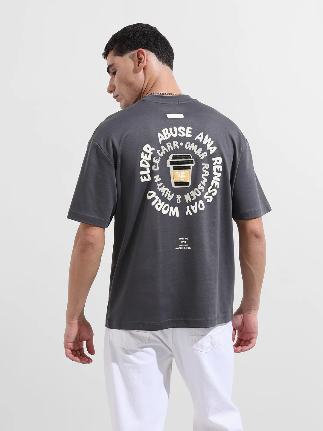 Men's Grey Relaxed Fit Printed 240 GSM Street Wear T-Shirt - Image 8