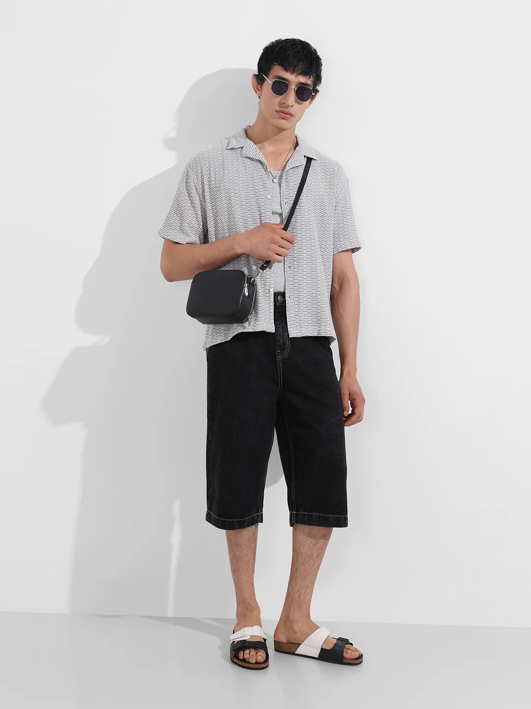 Men's Grey Relaxed Fit Resort Wear Textured Shirt - Image 3