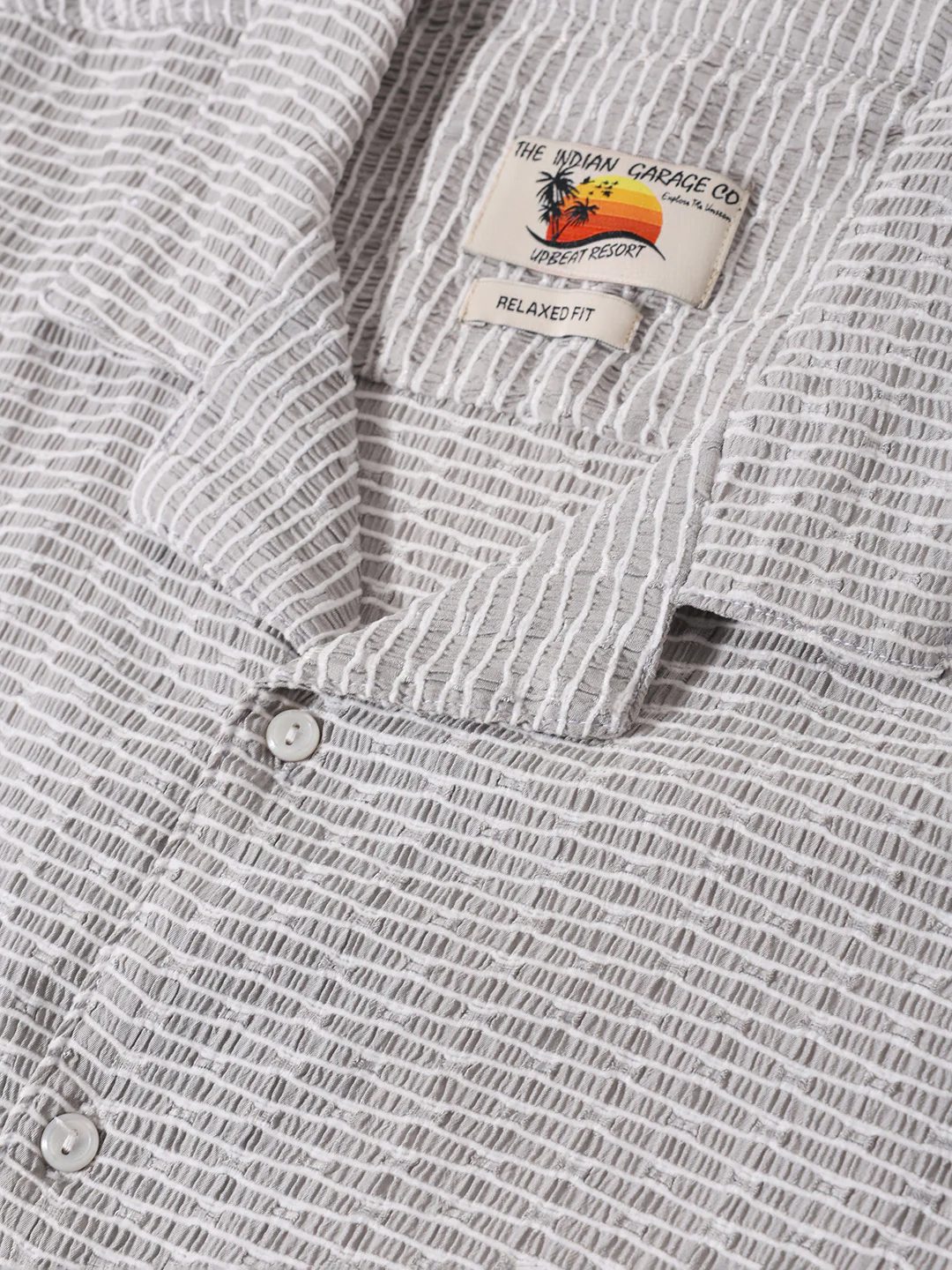 Men's Grey Relaxed Fit Resort Wear Textured Shirt - Image 7