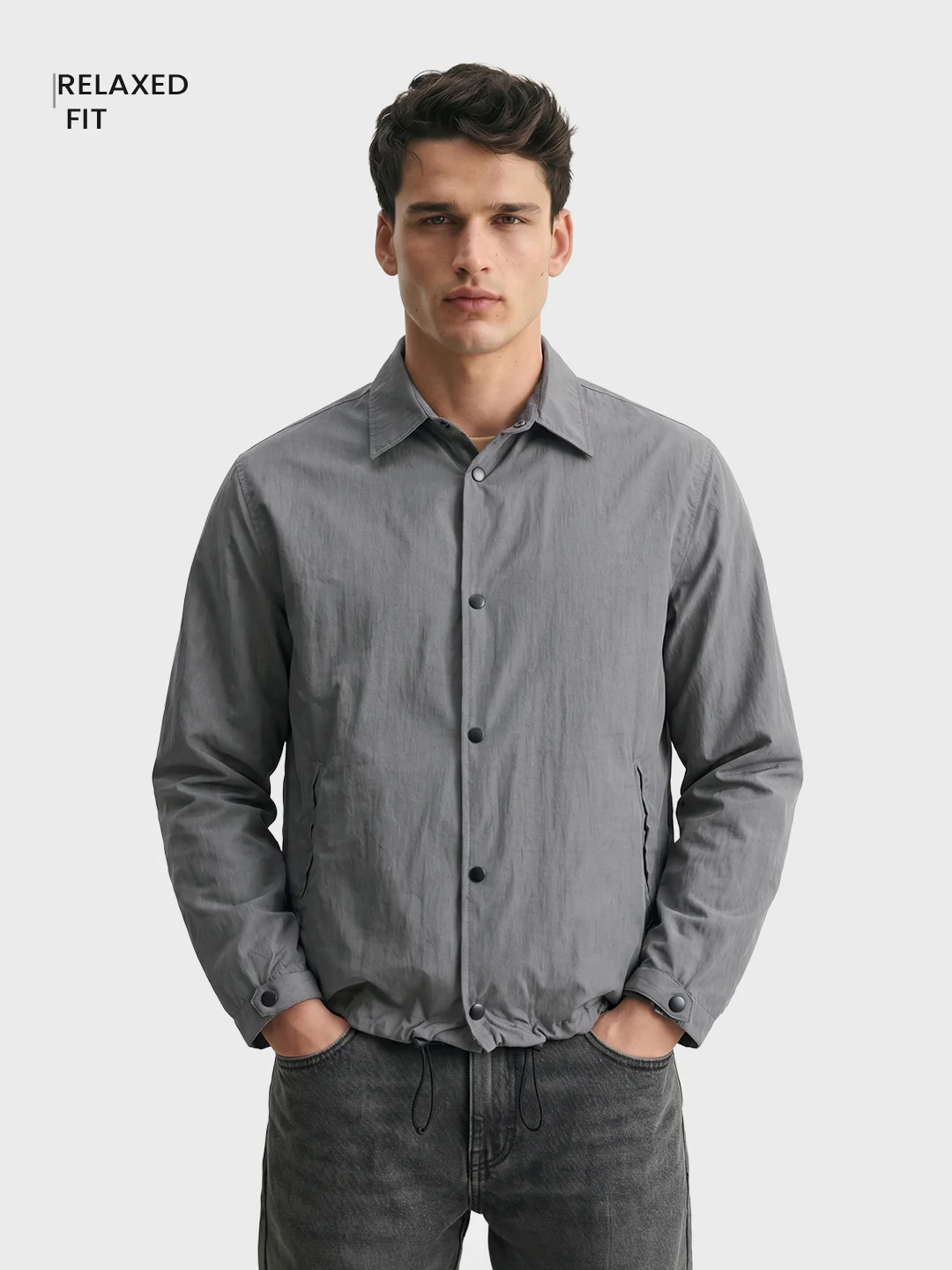 Men's Grey Relaxed Fit Solid Casual Shirt - Image 2