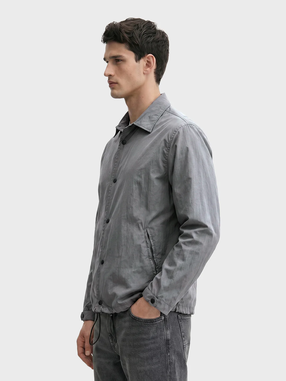 Men's Grey Relaxed Fit Solid Casual Shirt - Image 3