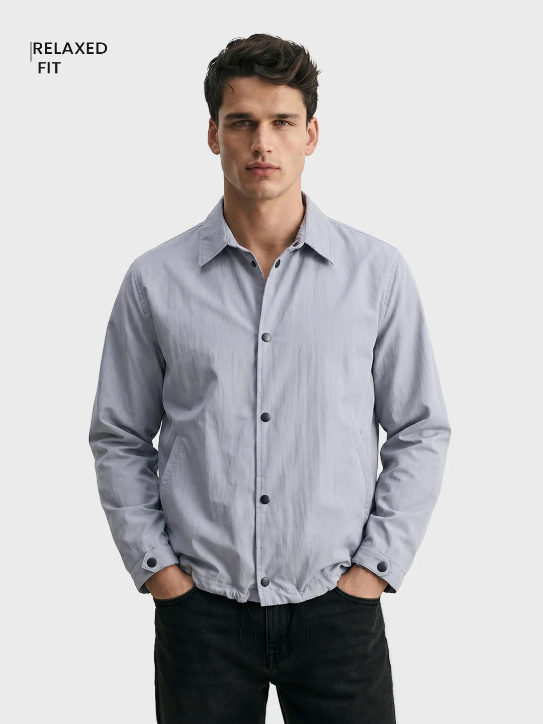 Men's Grey Relaxed Fit Solid Casual Shirt - Image 2