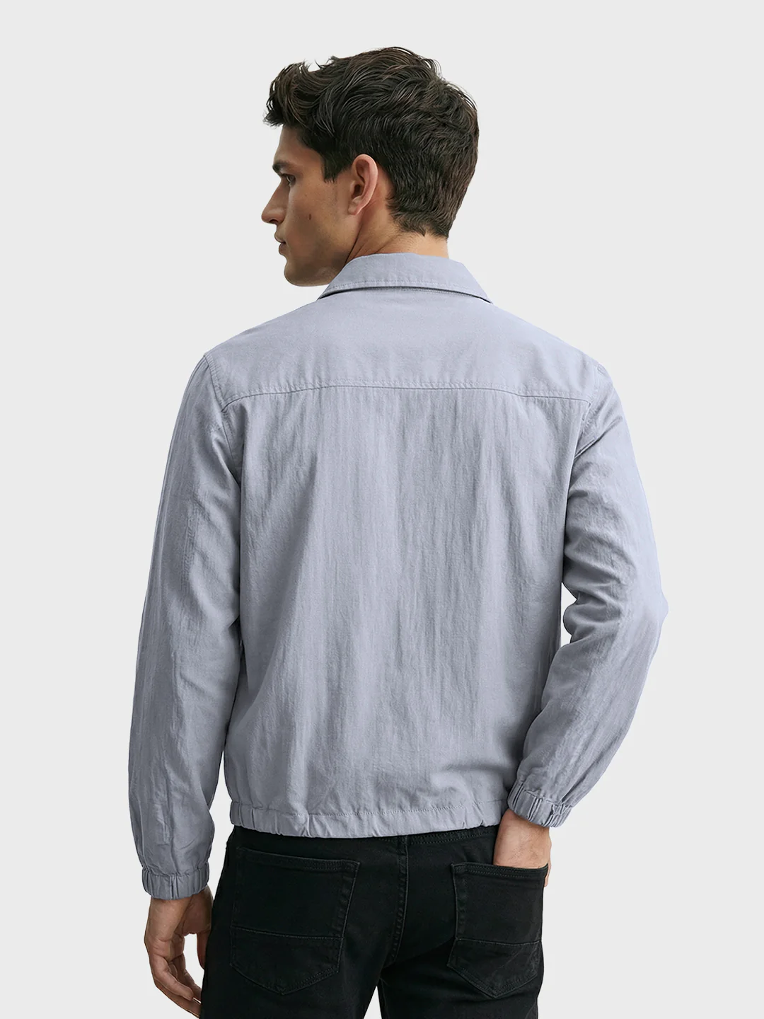 Men's Grey Relaxed Fit Solid Casual Shirt - Image 4