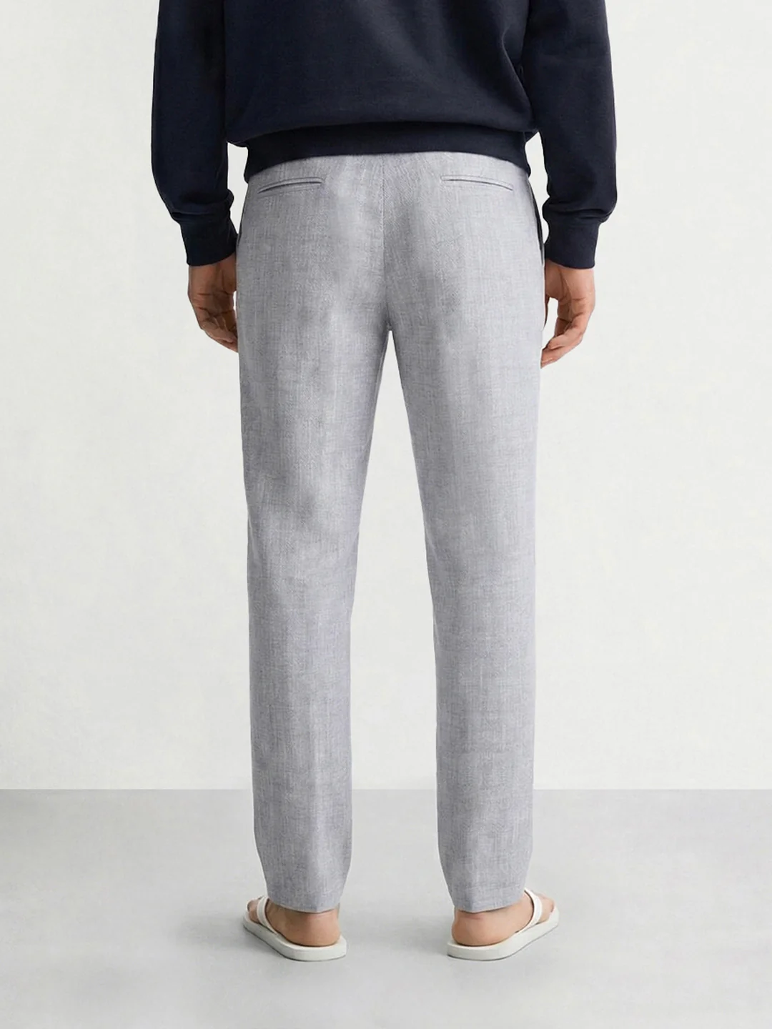 Men's Grey Relaxed Fit Solid Casual Trousers - Image 2