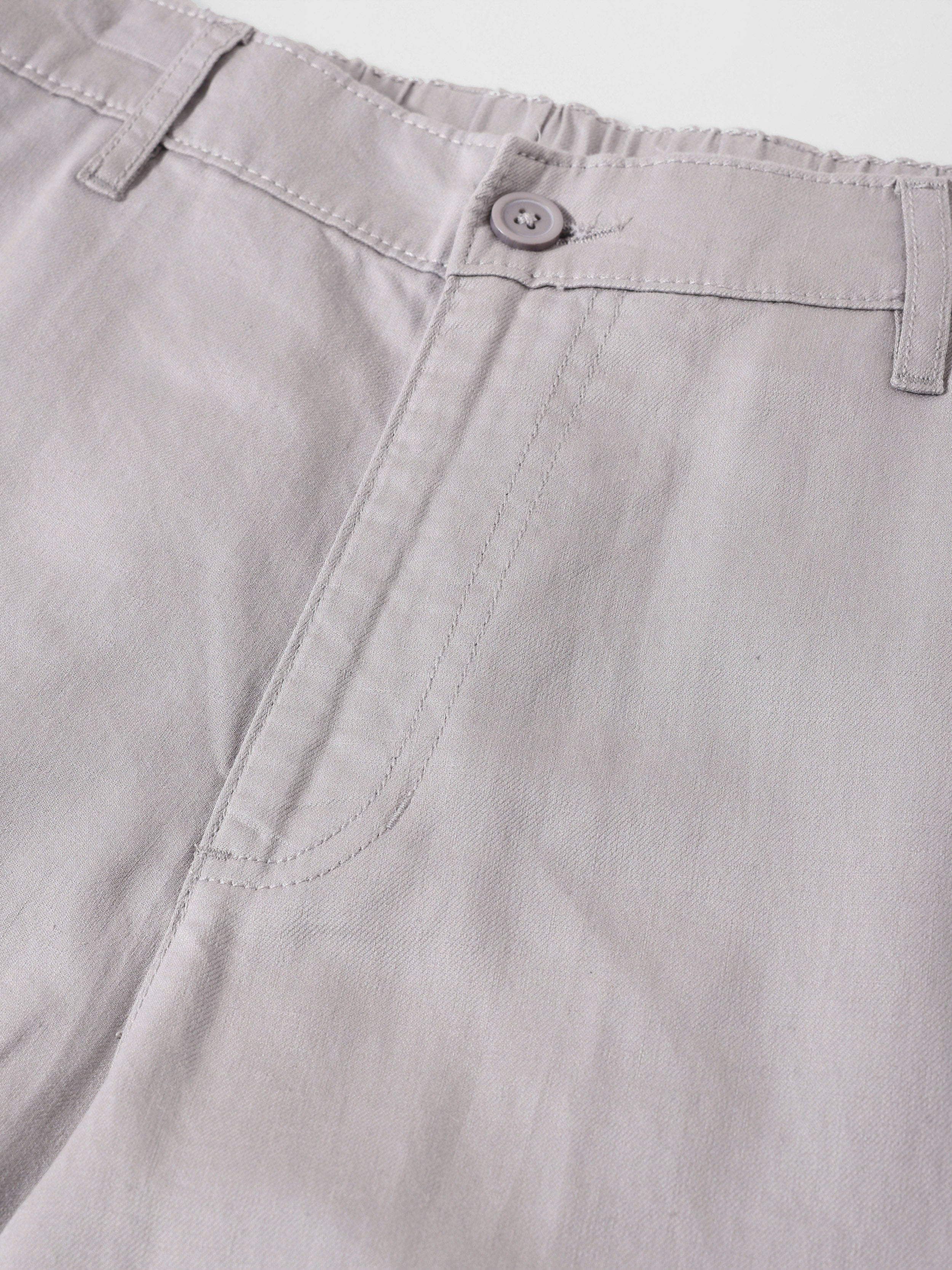 Men's Grey Relaxed Fit Solid Casual Trousers - Image 7