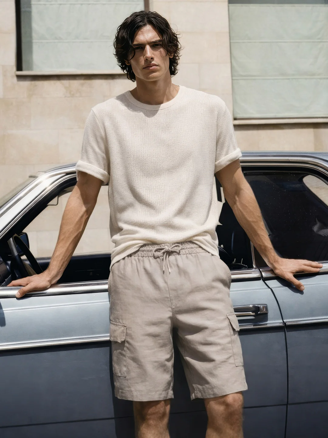 Men's Grey Relaxed Fit Solid Resort Wear Shorts - Image 3