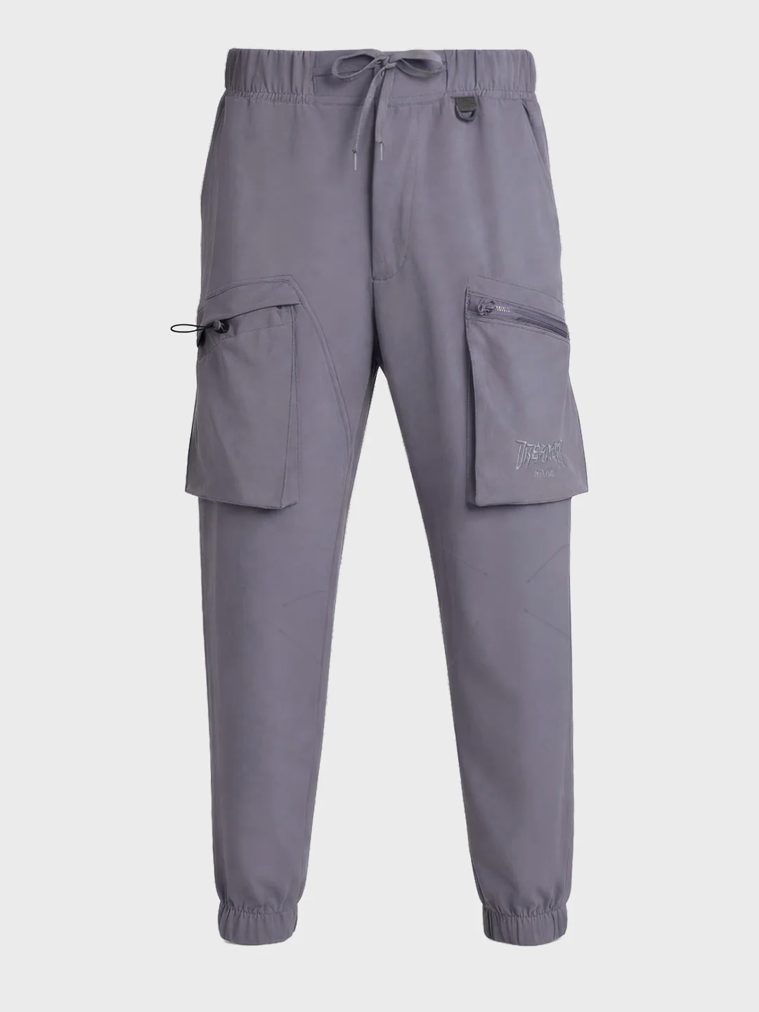 Men's Grey Relaxed Fit Solid Utility Cargo - Image 4