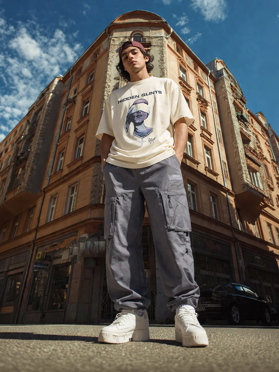 Men's Grey Relaxed Fit Solid Utility Cargo - Image 3