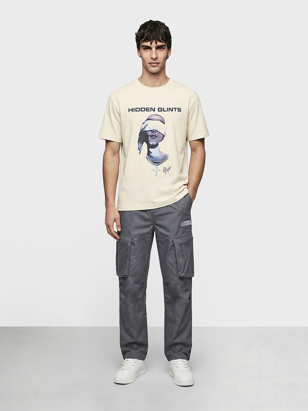 Men's Grey Relaxed Fit Solid Utility Cargo - Image 5