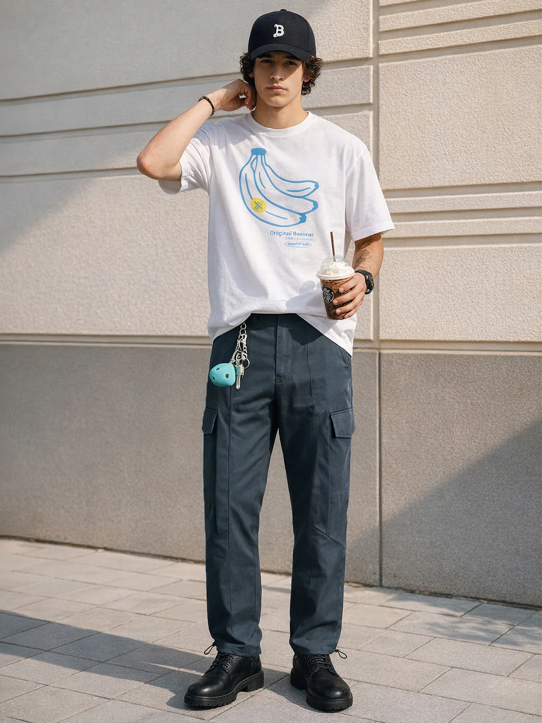 Men's Grey Relaxed Fit Solid Utility Cargo - Image 3