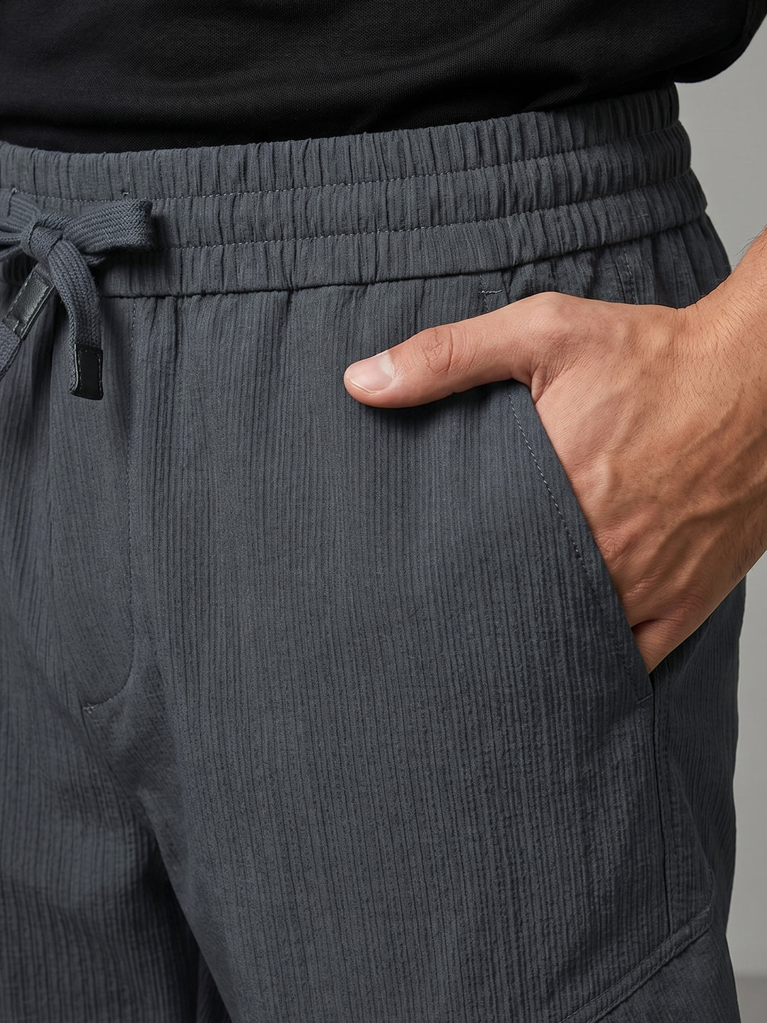 Men's Grey Relaxed Fit Solid Utility Cargo - Image 8