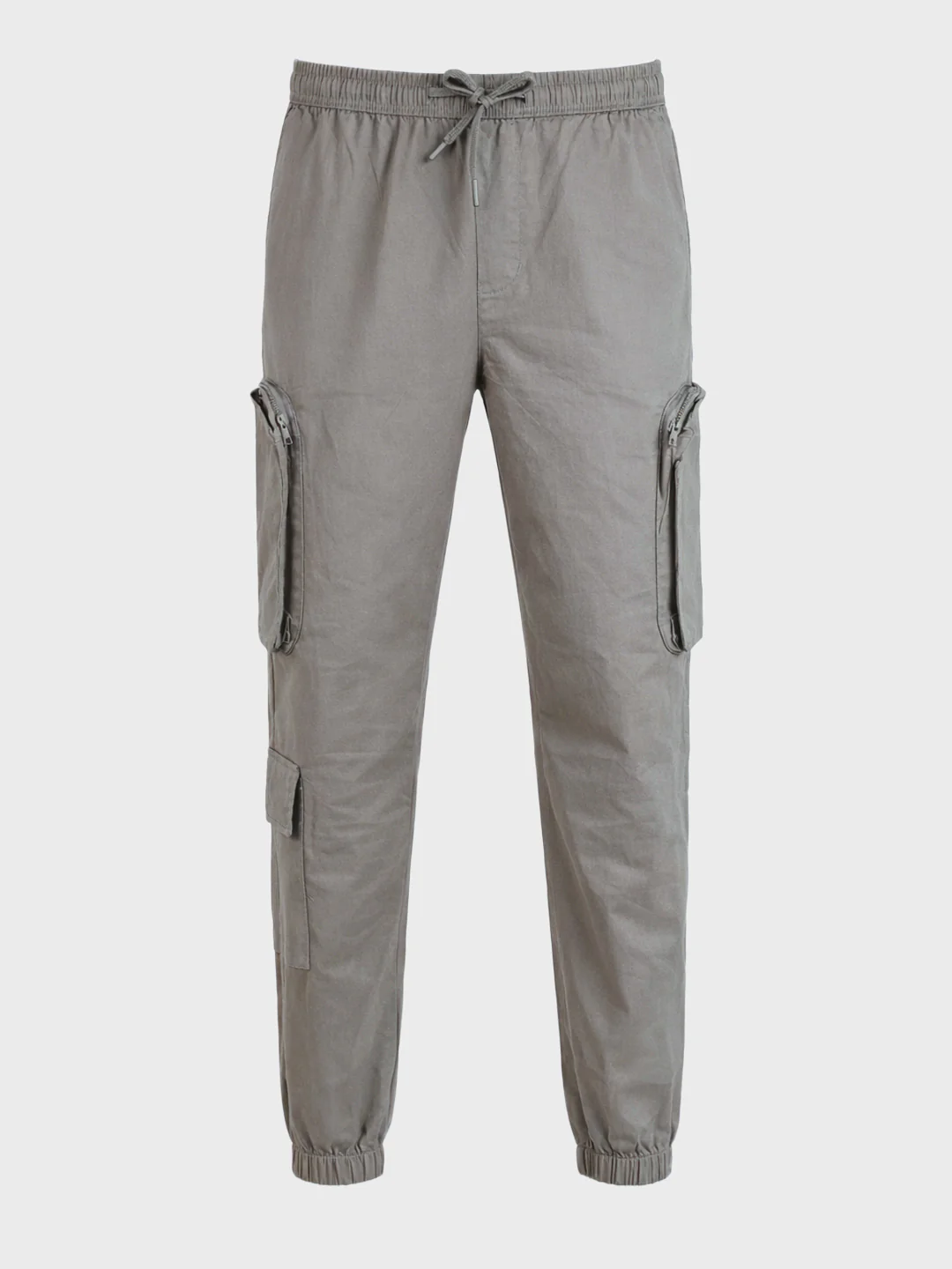 Men's Grey Relaxed Fit Solid Utility Cargo - Image 6