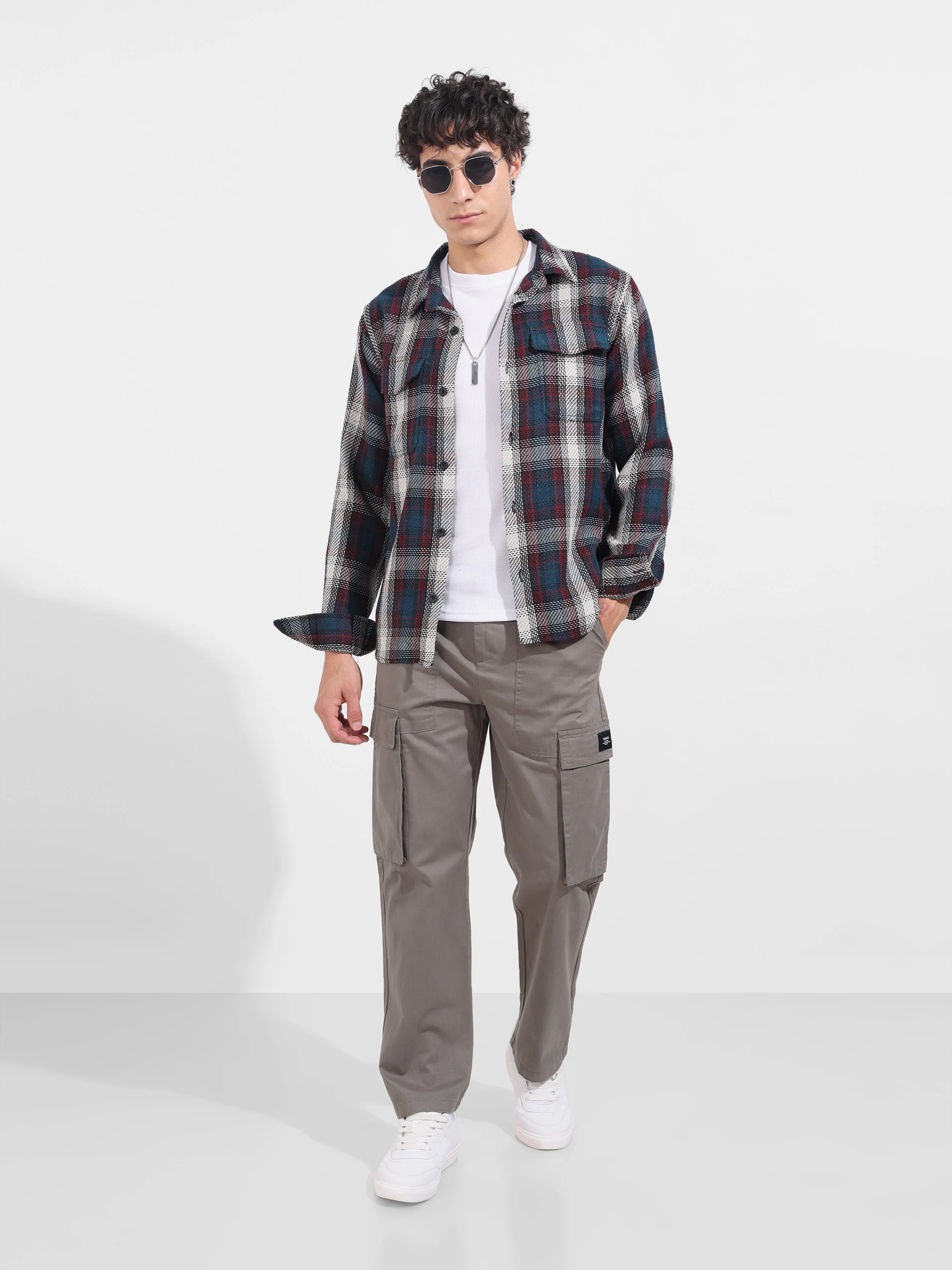 Men's Grey Relaxed Fit Solid Utility Cargo - Image 2