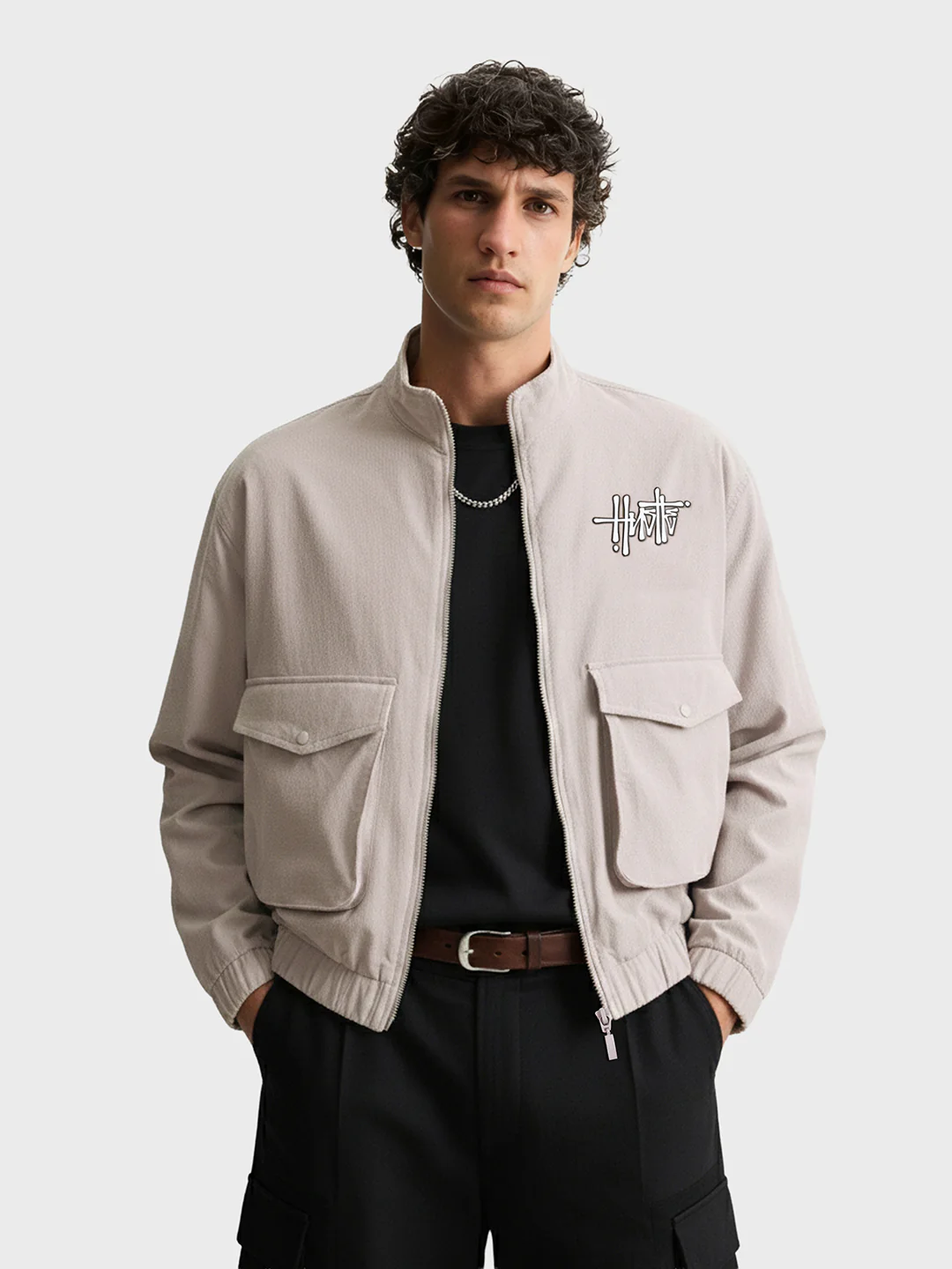 Men's Grey Relaxed Fit Solid Utility Jacket - Image 2