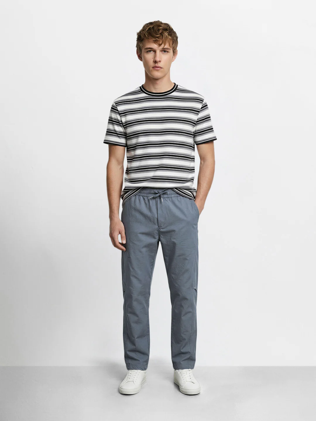 Men's Grey Relaxed Fit Solid Utility Joggers - Image 5